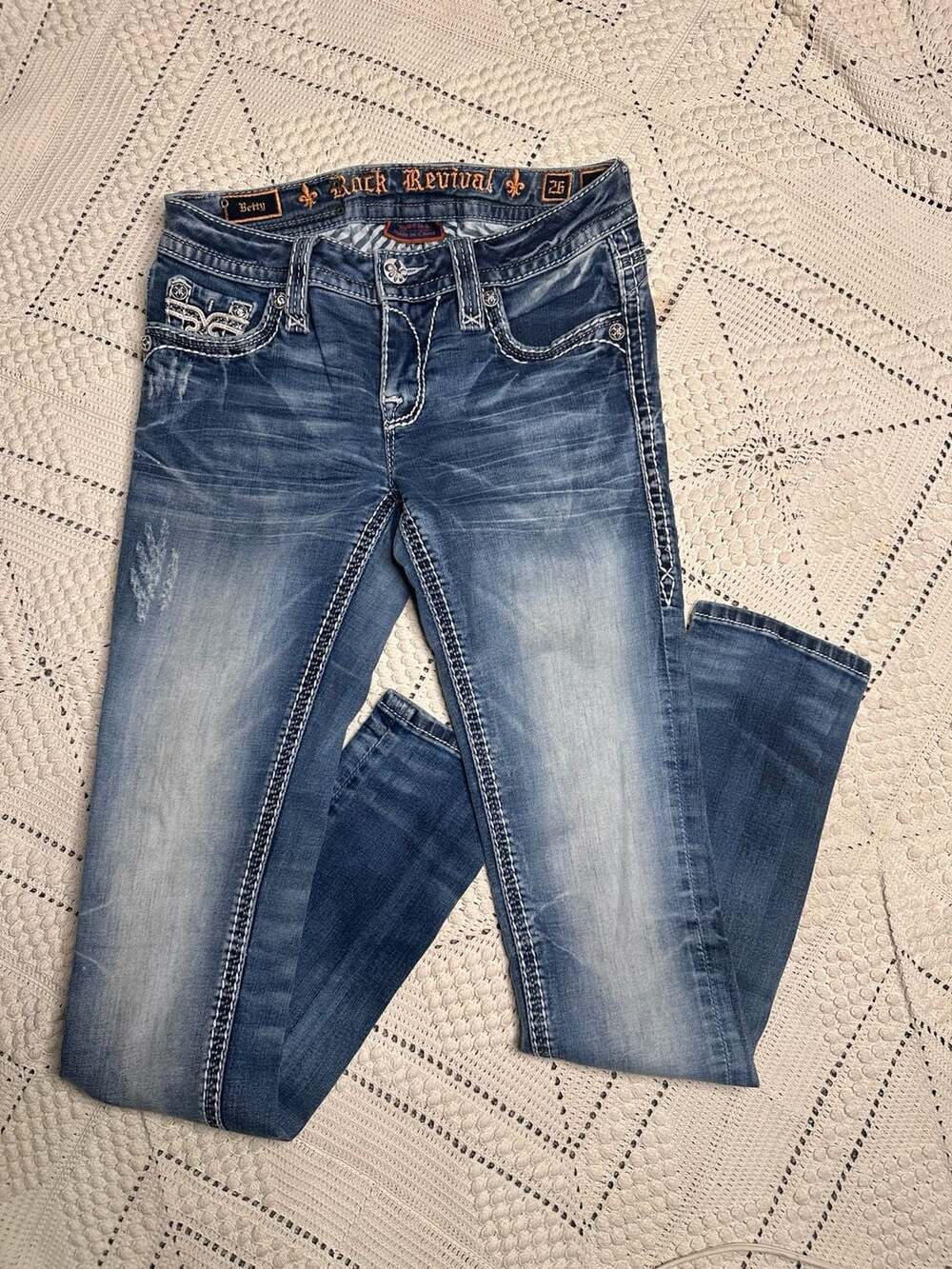 Rock revival women’s skinny jeans size 26 distressed denim jeans